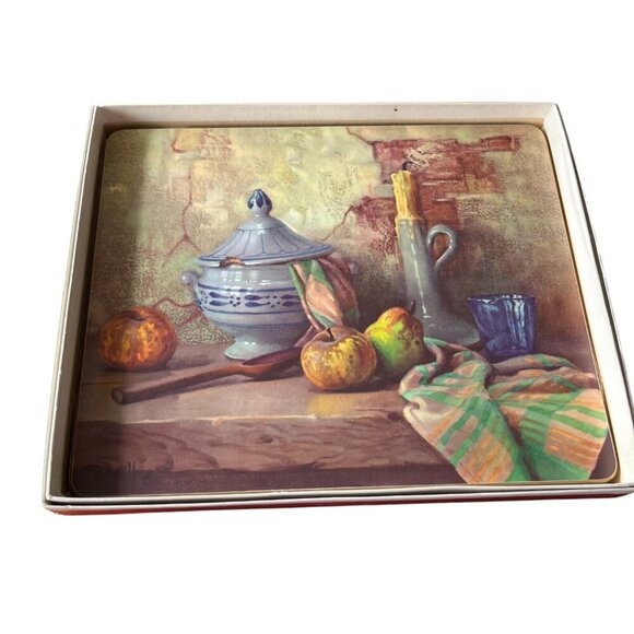 Chailloux Melamine Placemats Fruit Still Life French Cork Back Set of 6 Box Vtg - Picture 5 of 9